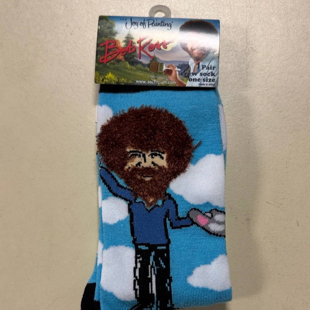 NWT Bob Ross Sky Pattern Crew Socks - Blue